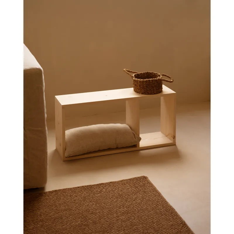 Mueble auxiliar de madera maciza en tono natural con 1 separador - Mesitas de noche