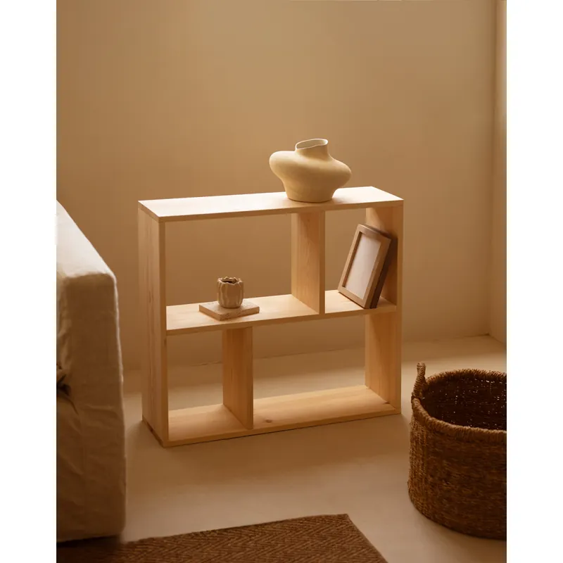 Mueble auxiliar de madera maciza en tono natural con 1 estante y 2 separadores - Estanterías