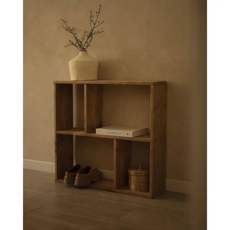 Mueble auxiliar de madera maciza en tono roble oscuro con 1 estante y 2 separadores - Estanterías