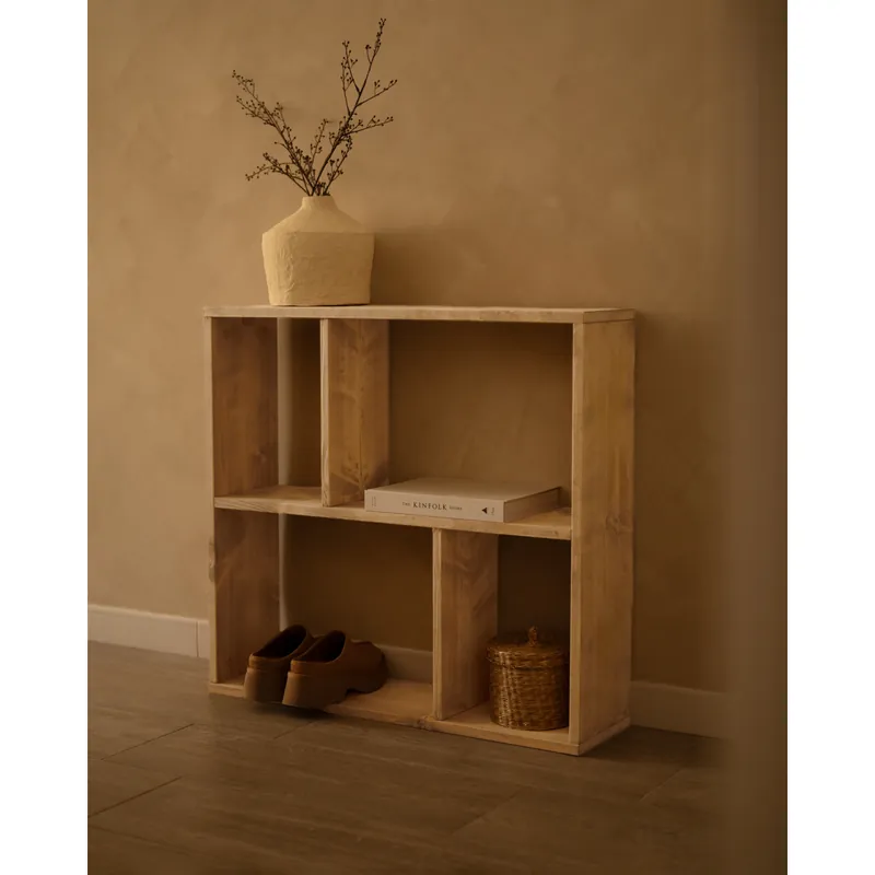 Mueble auxiliar de madera maciza en tono roble media con 1 estante y 2 separadores - Estanterías