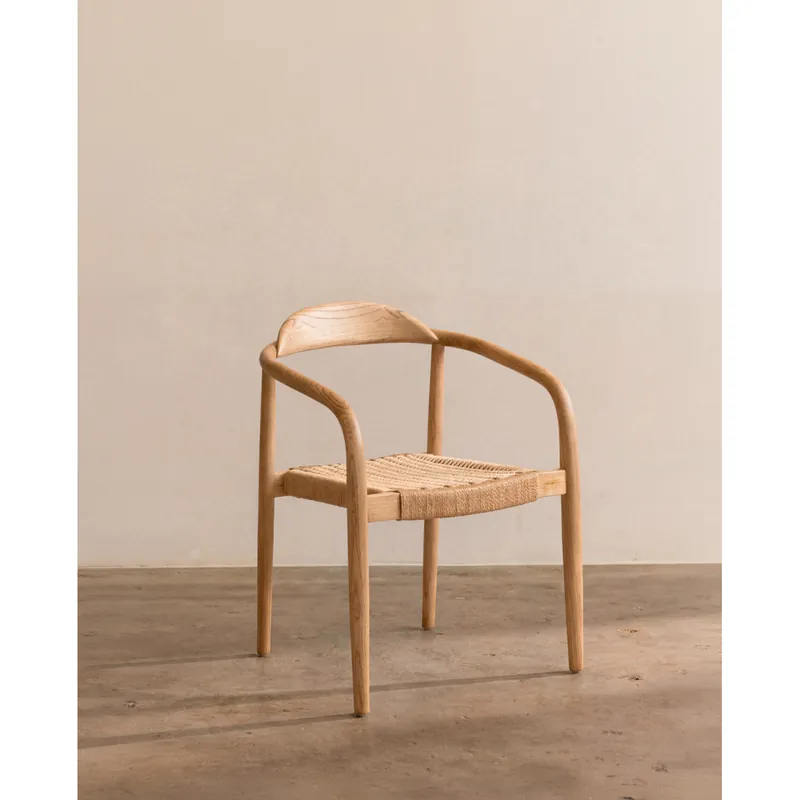 Silla de madera de olmo y asiento trenzado de cuerda en tono natural de 78x58cm - Sillas
