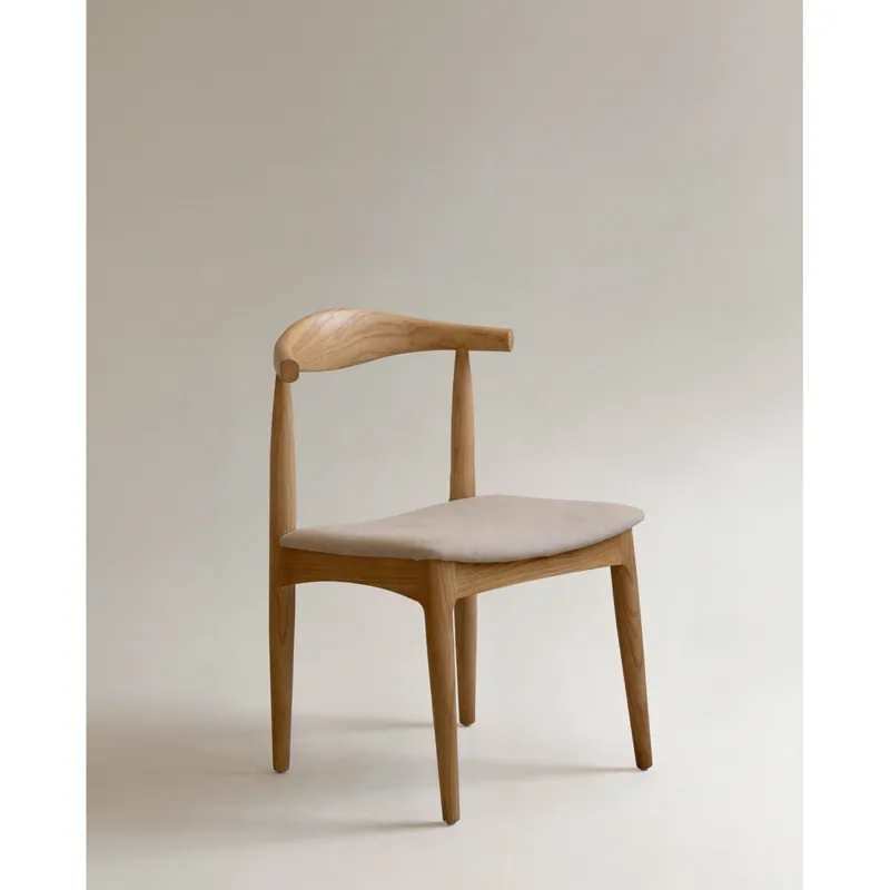 Silla de madera de olmo en tono natural y asiento tapizado color beige de 79x49cm - Sillas