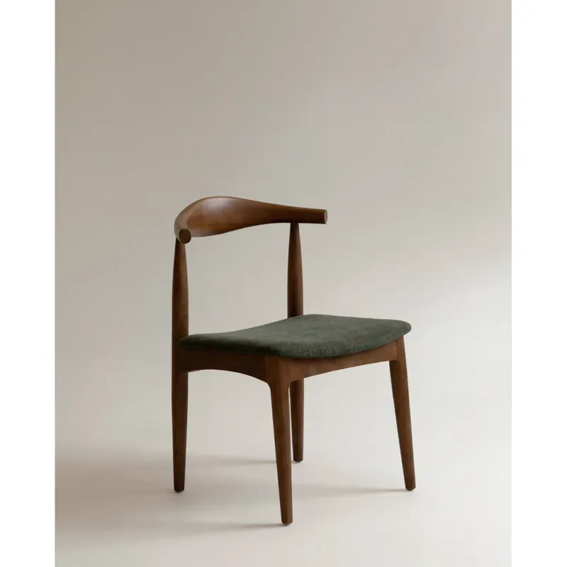 Silla de madera de olmo en tono roble oscuro y asiento tapizado color verde de 79x49cm - Sillas