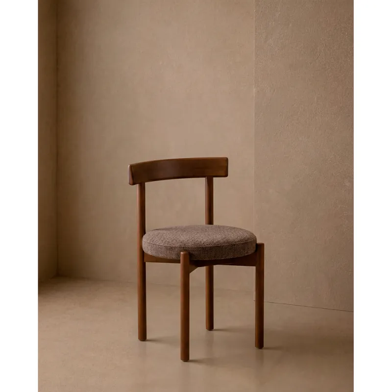 Silla de madera de haya con asiento tapizado color marrón oscuro de 75x38cm - Sillas
