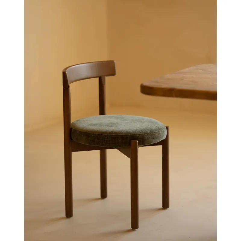 Silla de madera de haya con asiento tapizado color verde de 75x38cm - Sillas