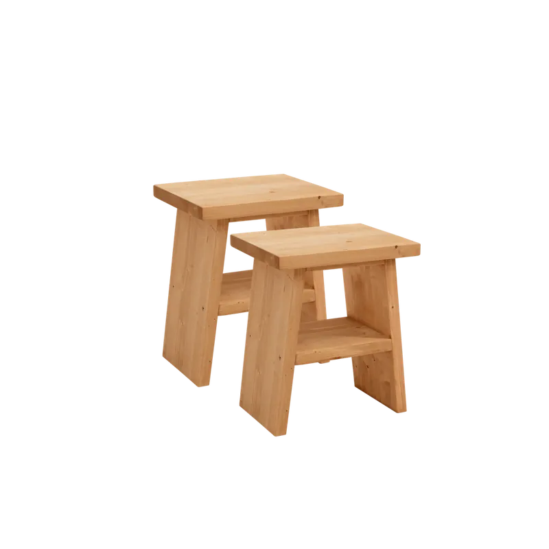 Pack de 2 mesitas de noche o auxiliar madera maciza en tono roble medio de 45x39cm