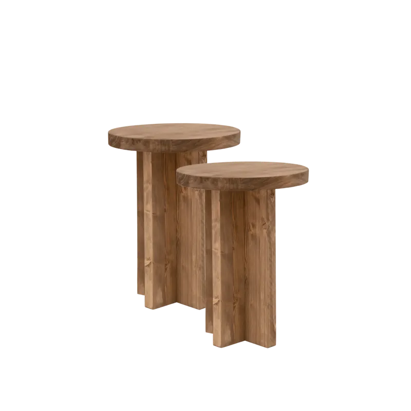 Pack de 2 mesitas de noche de madera maciza en tono roble oscuro de 45x35cm