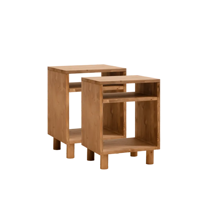 Pack de 2 mesitas de noche de madera maciza en tono roble oscuro de 51x32cm