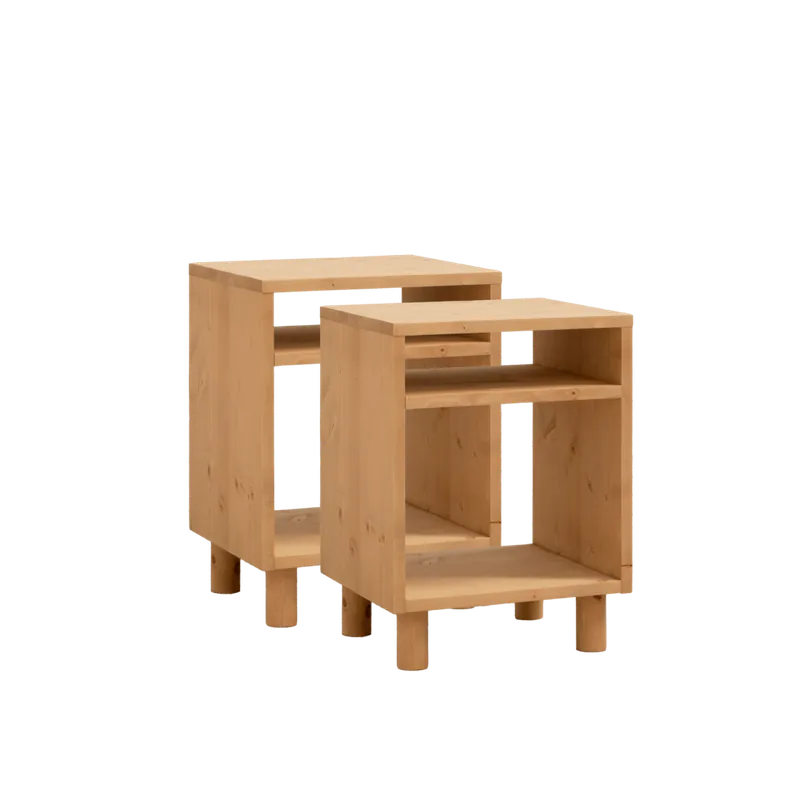 Pack de 2 mesitas de noche de madera maciza en tono roble medio de 51x32cm