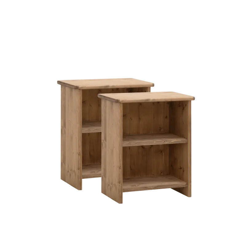 Pack de 2 mesitas de noche de madera maciza en tono roble oscuro de 50x42cm