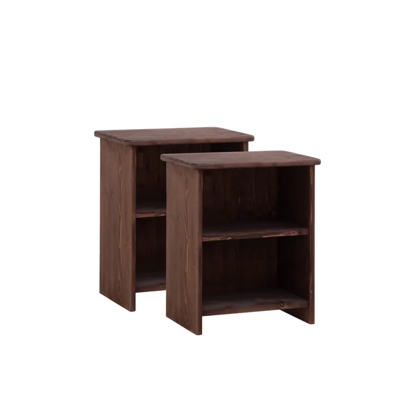 Pack de 2 mesitas de noche de madera maciza en tono nogal de 50x42cm
