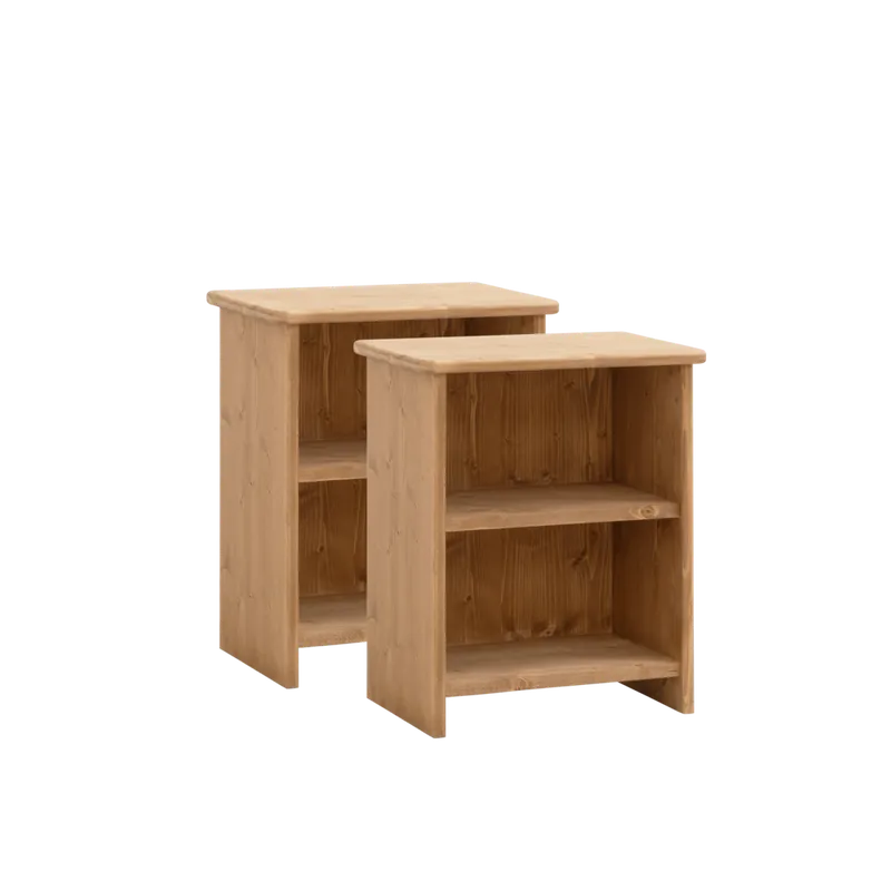 Pack de 2 mesitas de noche de madera maciza en tono roble medio de 50x42cm