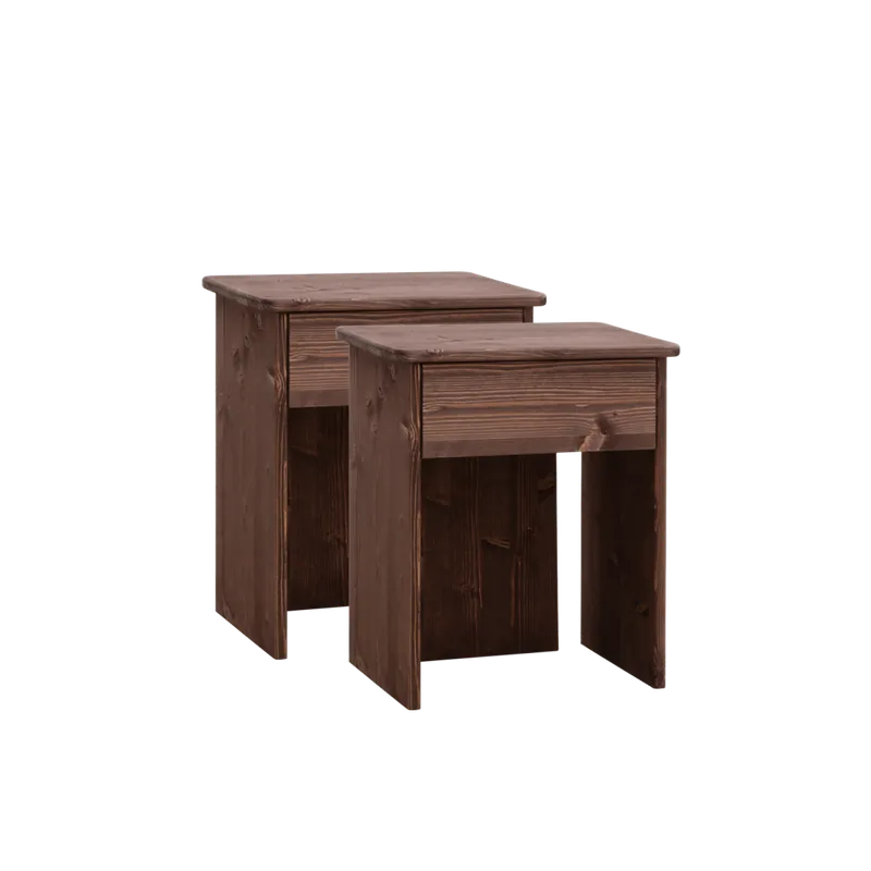 Pack de 2 mesitas de noche de madera maciza en tono nogal de 50x42cm
