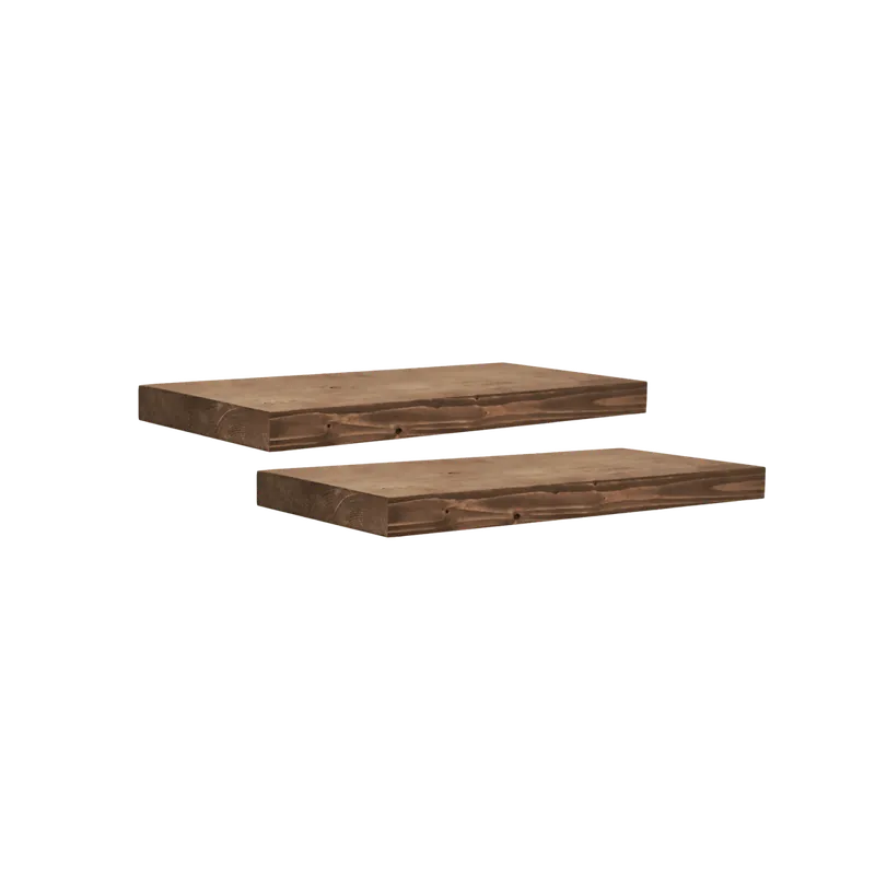 Pack de 2 mesitas de noche de madera maciza flotante en tono nogal de 45cm