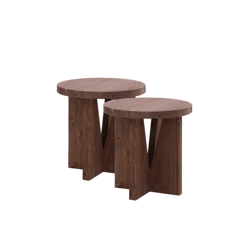 Pack de 2 mesitas de noche de madera maciza en tono nogal 40x40cm
