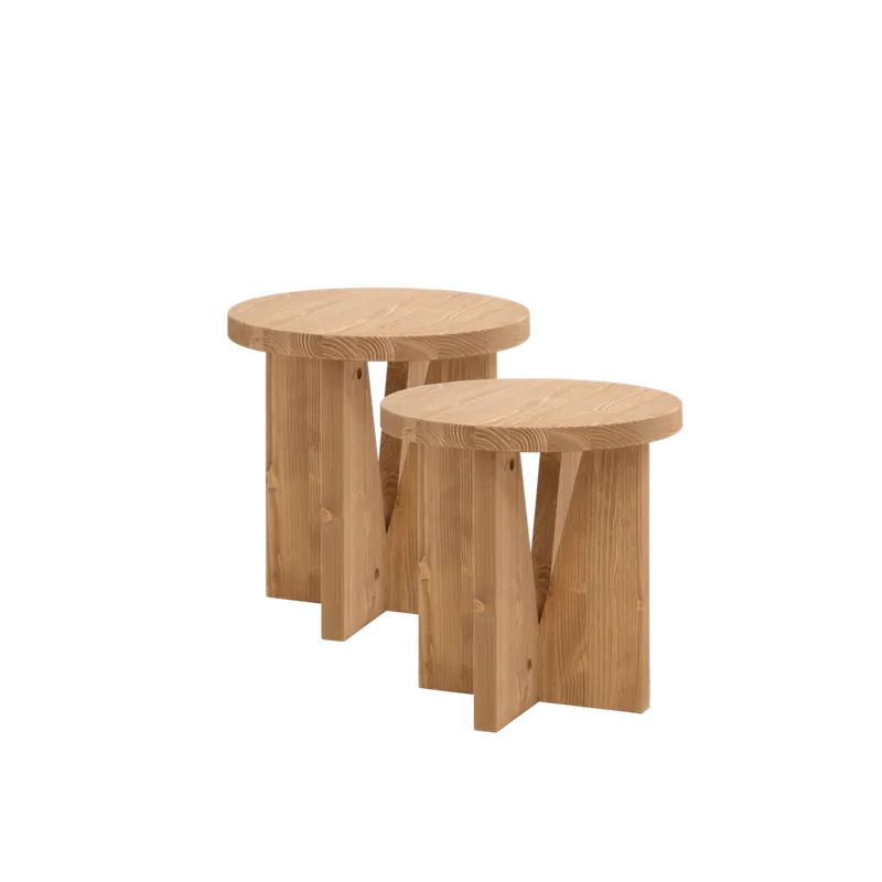 Pack de 2 mesitas de noche de madera maciza en tono roble medio 40x40cm