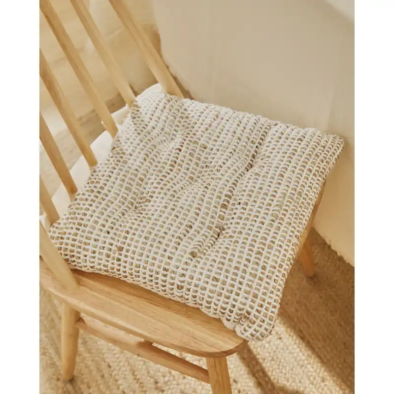 Cojín de silla cuadrado de yute y algodón crudo de 40x40x4cm - Accesorios