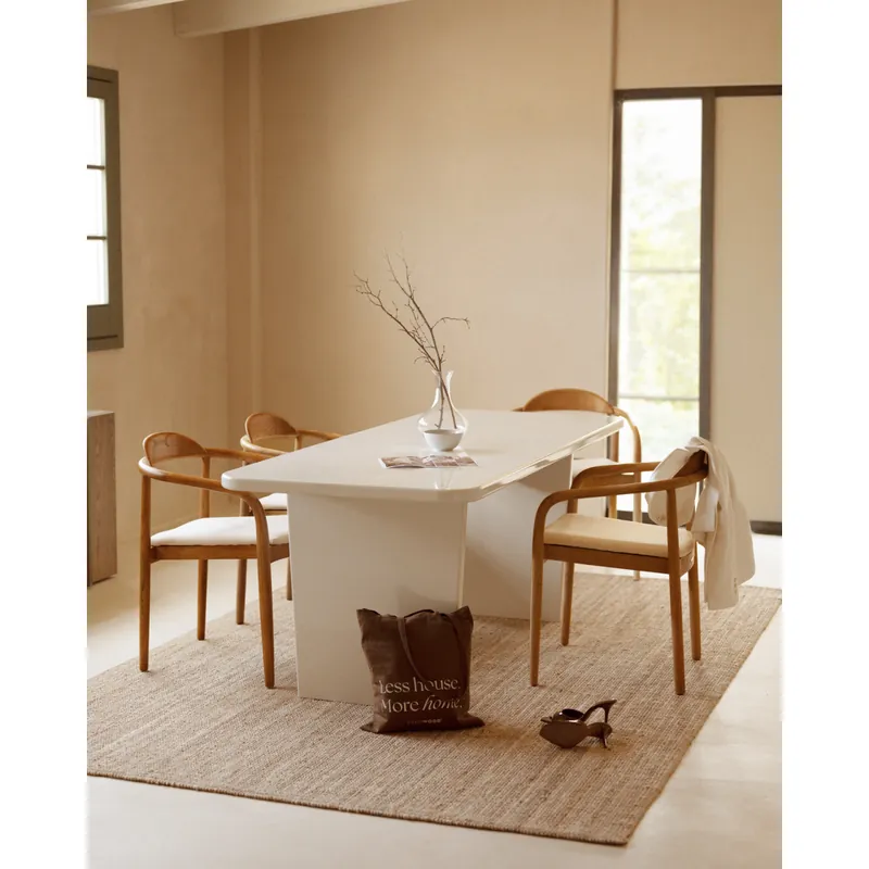 Mesa de comedor de laca brillo en tono blanco roto de 160x80cm - Mesas de comedor