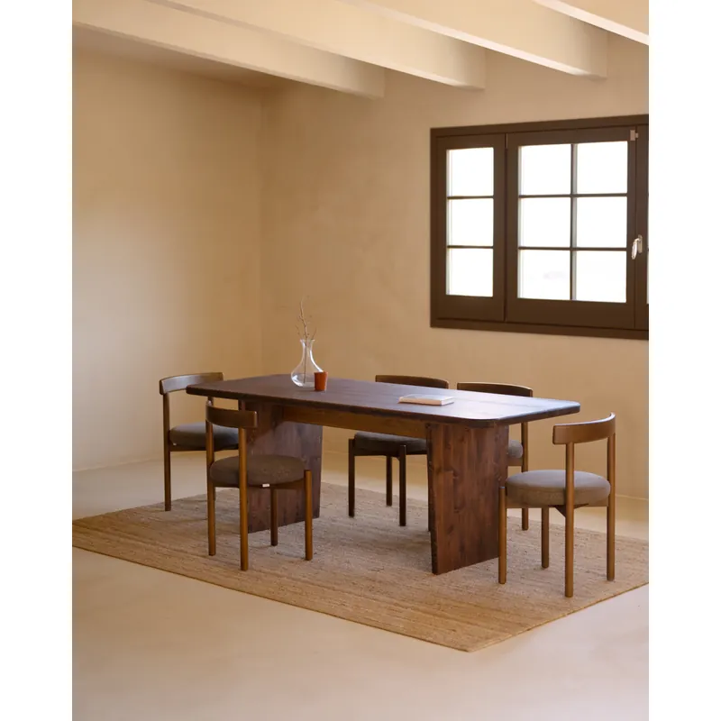 Mesa de comedor de madera maciza en tono nogal de 160x80cm - Mesas de comedor