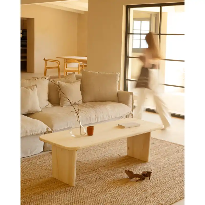 Mesa de centro de madera maciza en tono natural de 120x60cm - Mesas de centro