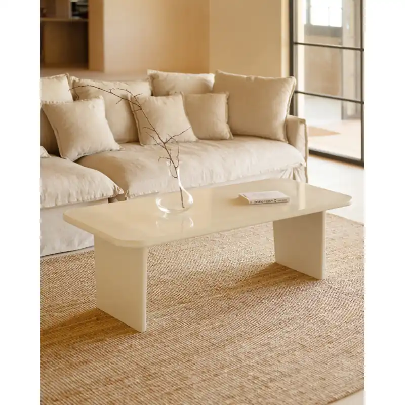 Mesa de centro de laca brillo en tono blanco roto de 120x80cm - Mesas de centro