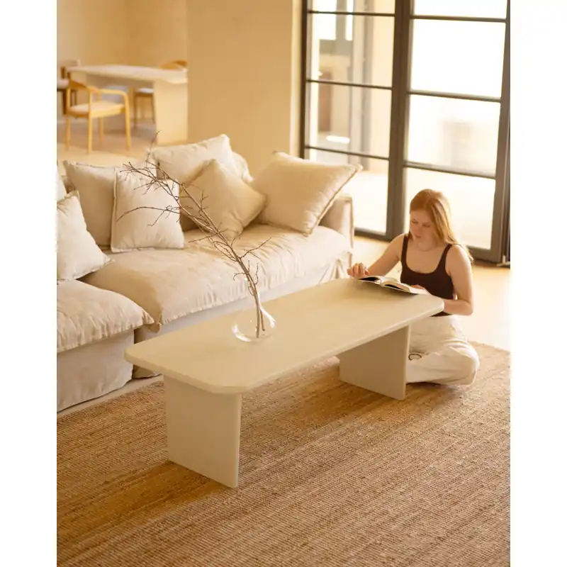 Mesa de centro de microcemento en tono blanco roto de 120x60cm - Mesas de centro
