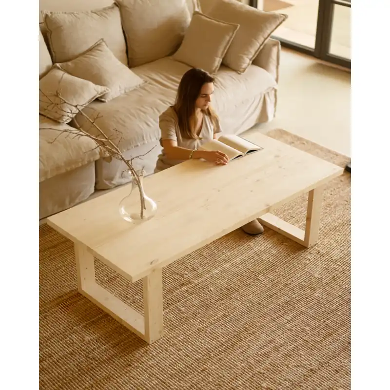 Mesa de centro de madera maciza en tono natural de 120x60cm - Mesas de centro