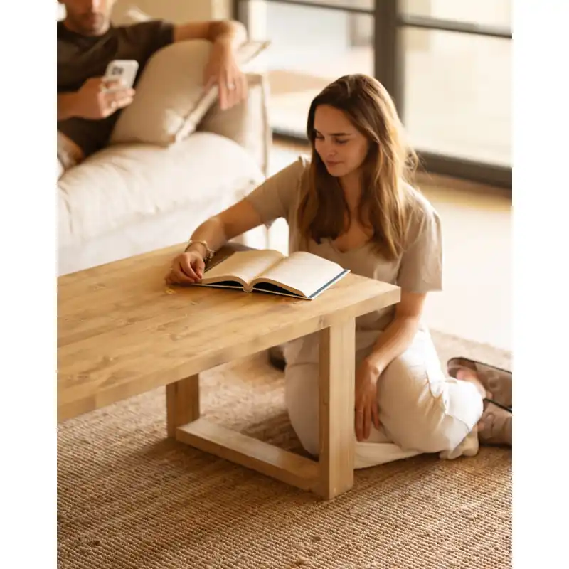 Mesa de centro de madera meciza en tono roble medio de 120x60cm - Mesas de centro