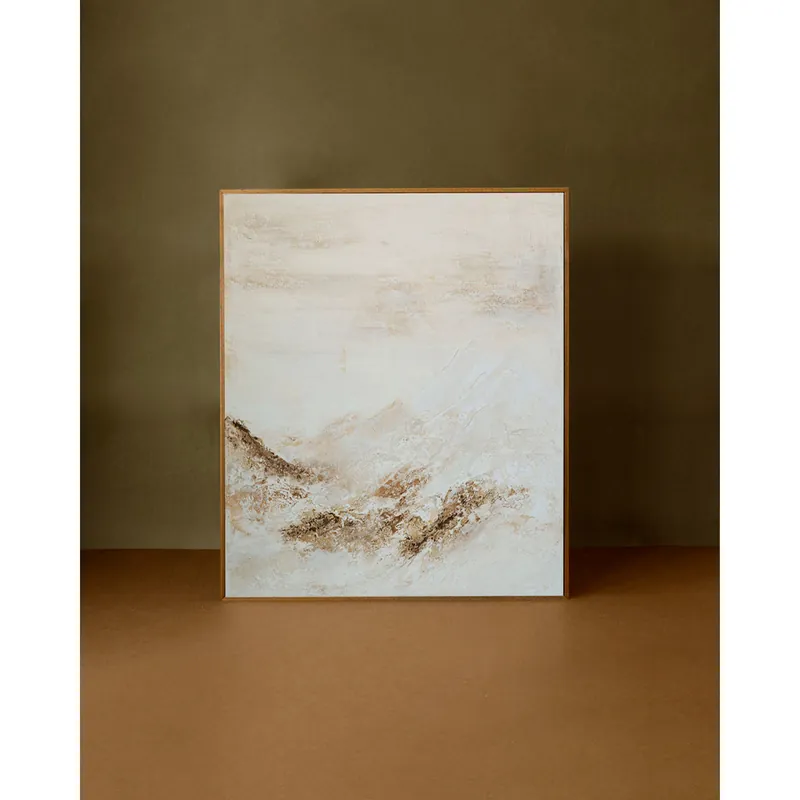 Cuadro blanco decorativo sobre algodón con bastidor de madera pintado artesanalmente con pintura al óleo de 80x60cm - Inicio