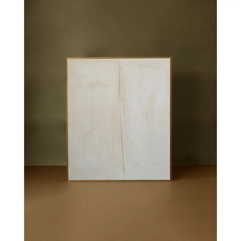 Cuadro blanco decorativo sobre algodón con bastidor de madera pintado artesanalmente con pintura al óleo de 80x60cm - Inicio