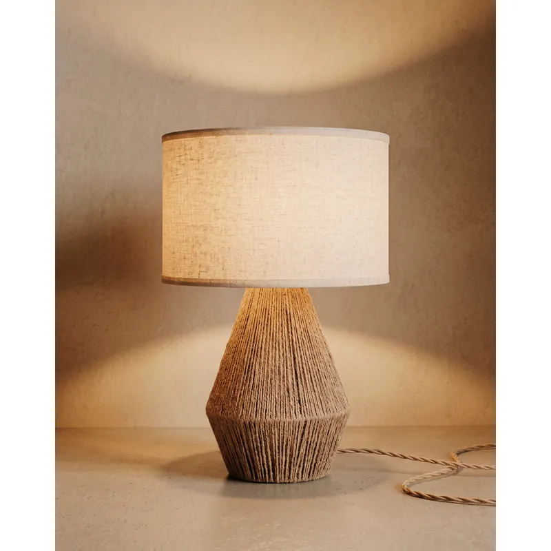 Lámpara de mesa de cuerda y lino beige de 52cm - Inicio