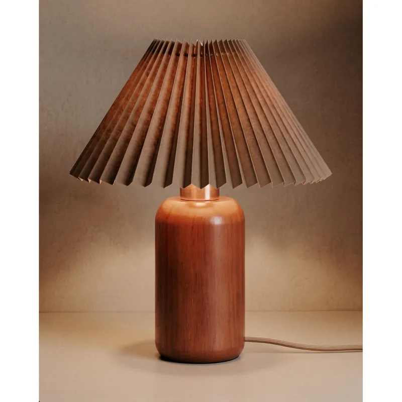 Lámpara de mesa de madera y tela caqui de 35cm - Inicio
