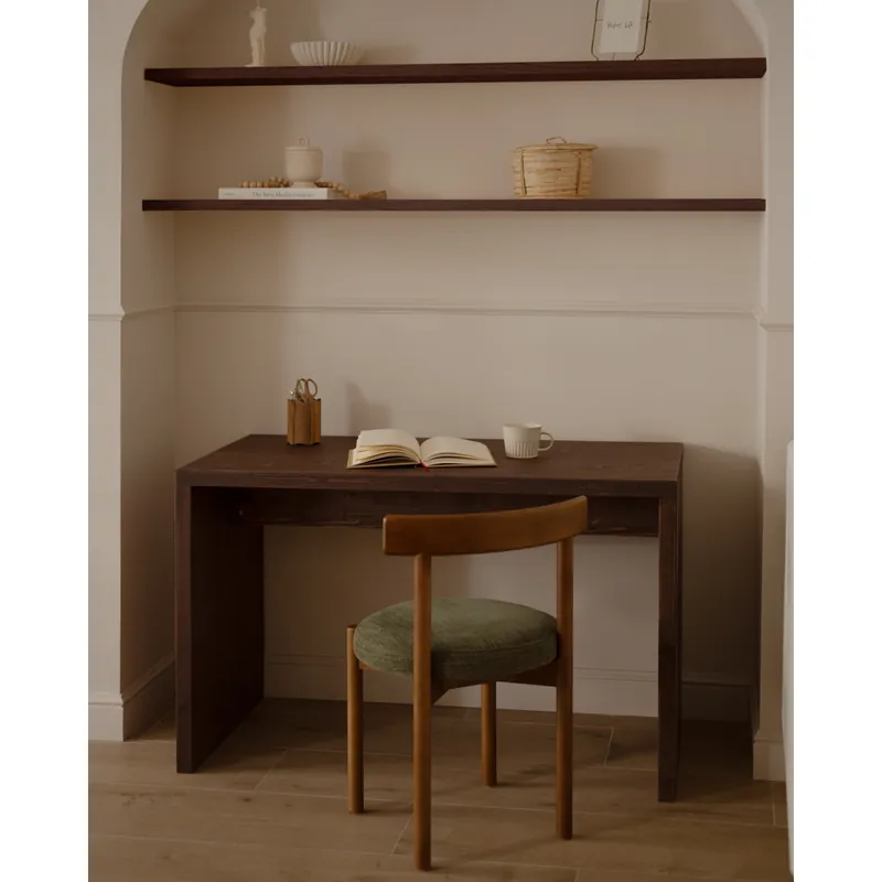 Mesa de escritorio en tono nogal de 120cm - Inicio