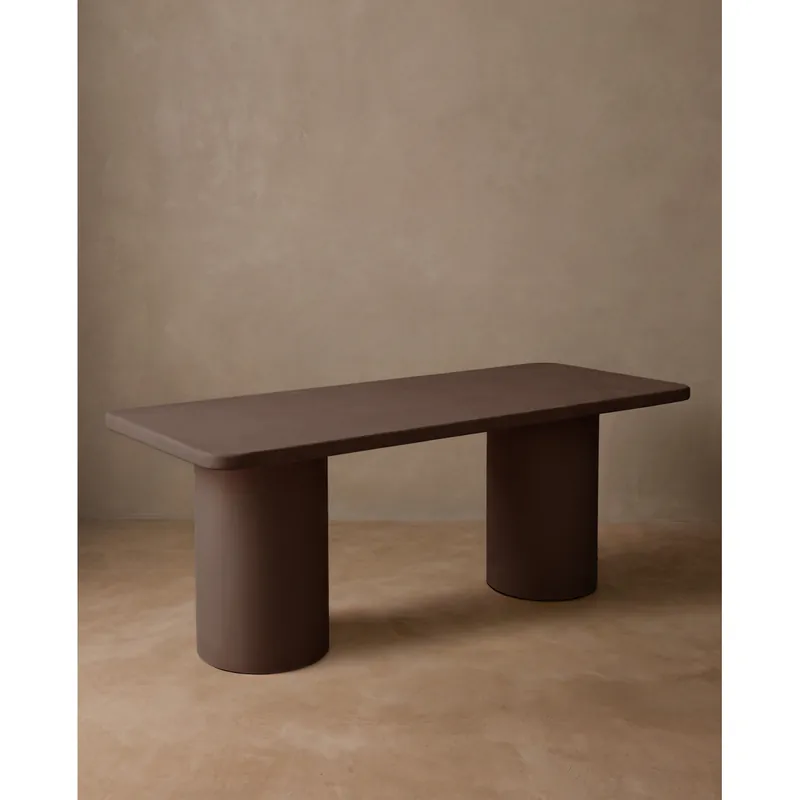 Mesa de comedor rectangular de microcemento en tono marrón de 160cm - Inicio