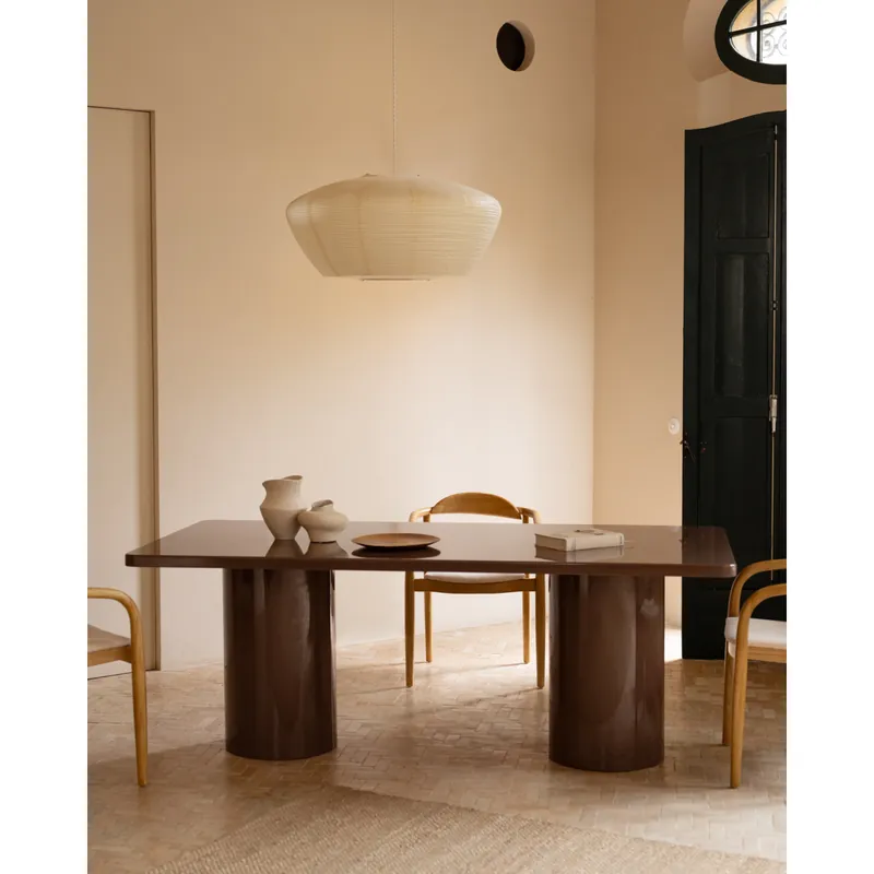 Mesa de comedor rectangular lacada brillante en tono marrón de 160cm - Inicio