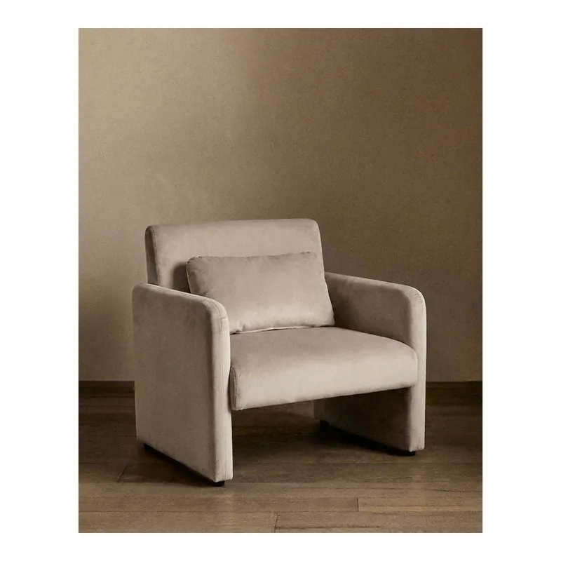 Butaca tapizada de terciopelo en tono beige de 75x79cm - Inicio