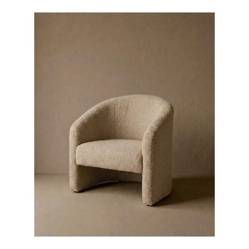 Butaca redonda tapizada de borreguito en tono beige de 80x85cm - Inicio