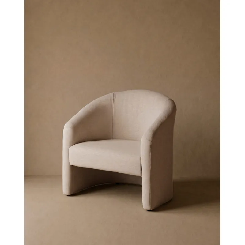 Butaca redonda tapizada en tono beige de 80x85cm - Inicio