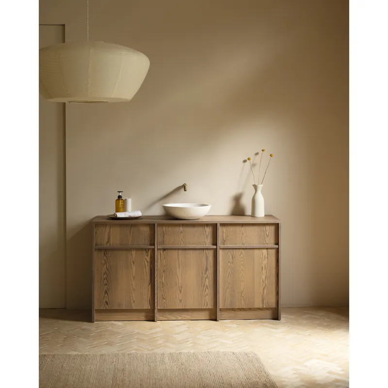 Mueble de baño de chapa de fresno natural en tono avellana de 151cm - Inicio