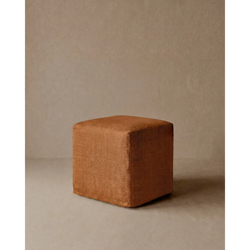 Puff cuadrado de lino desenfundable en tono teja de 40x42cm - Inicio