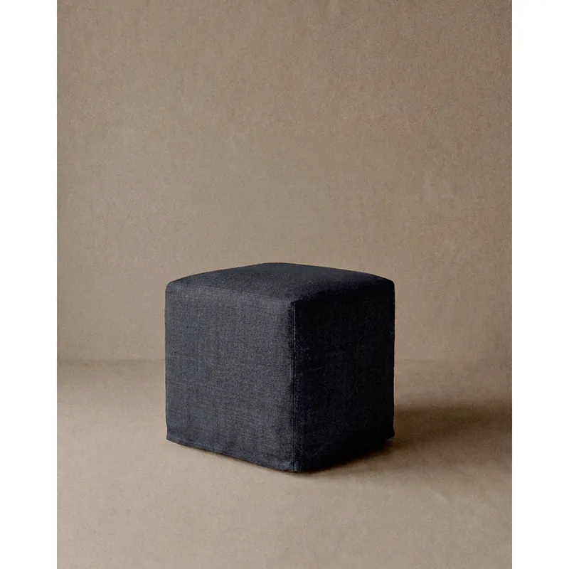 Puff cuadrado de lino desenfundable en tono azul oscuro de 40x42cm - Inicio