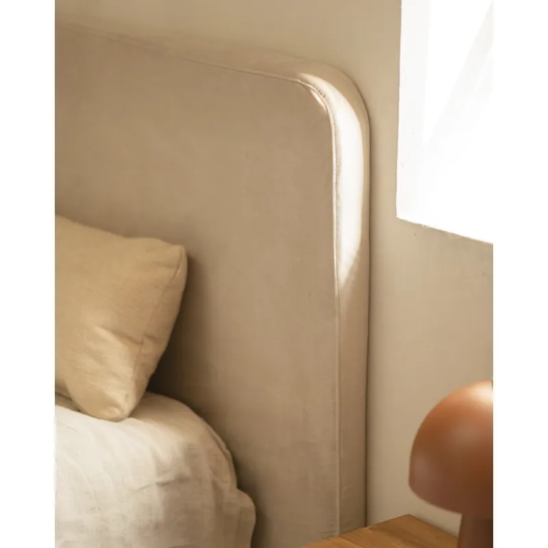 Cabecero tapizado terciopelo en color beige de 120x80cm - Inicio