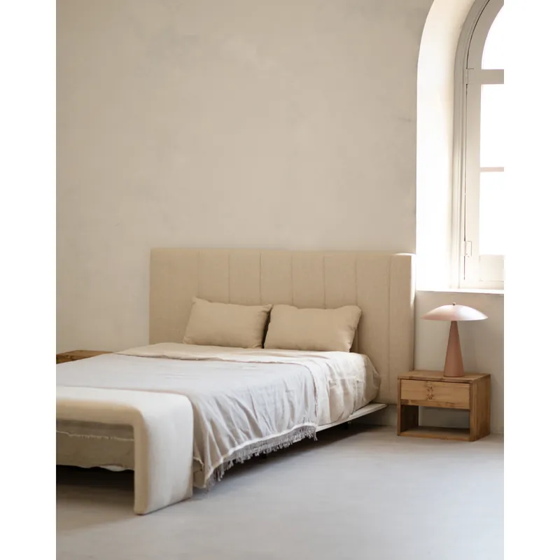 Cabecero tapizado poliester en color beige de 120x80cm - Inicio