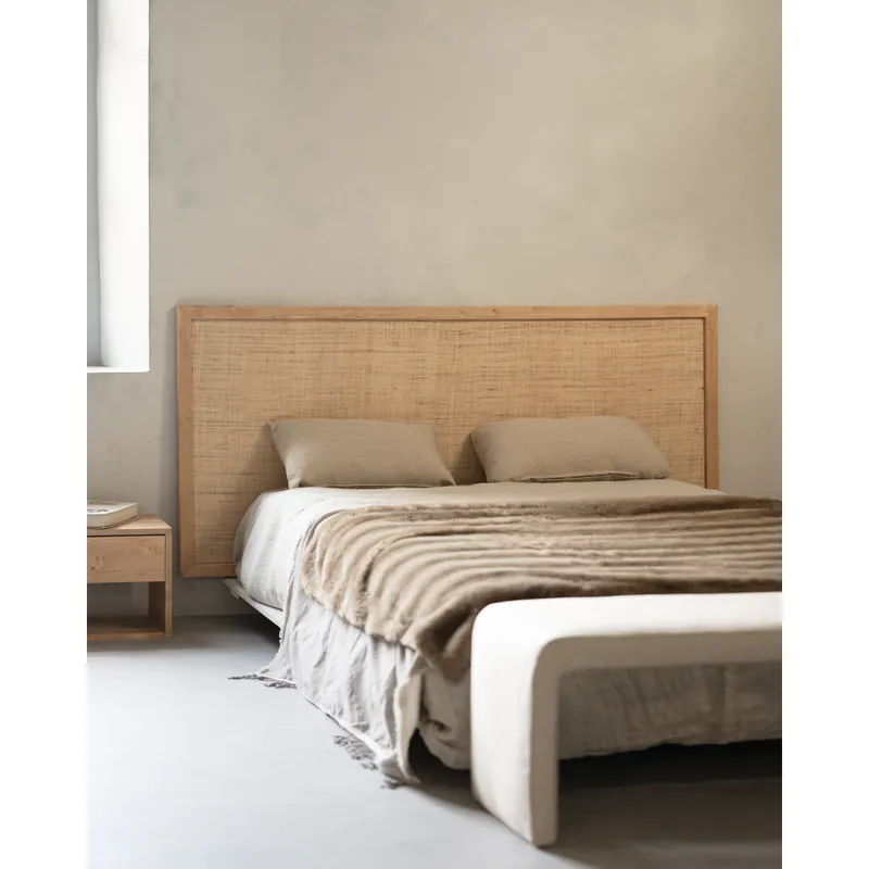 Cabecero de madera maciza y rafia en tono natural de 80x60cm - Inicio