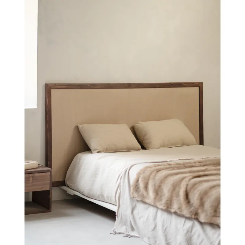 Cabecero de madera maciza y ante en tono trufa de 80x60cm - Inicio