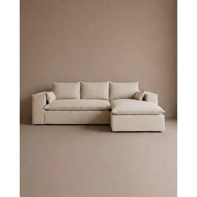 Sofá con chaise longue derecho de color beige 275x170cm - Inicio