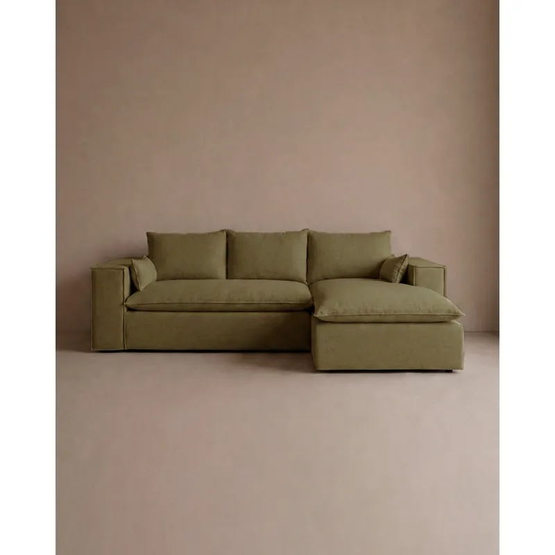 Sofá con chaise longue derecho de color verde 275x170cm - Inicio