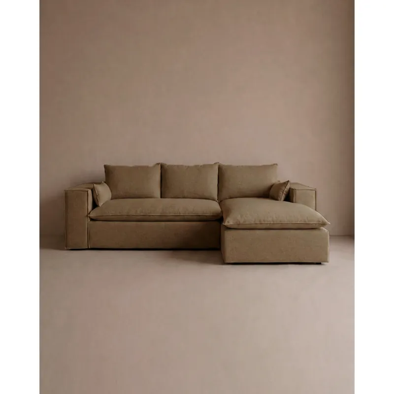 Sofá con chaise longue derecho de color marrón 275x170cm - Inicio
