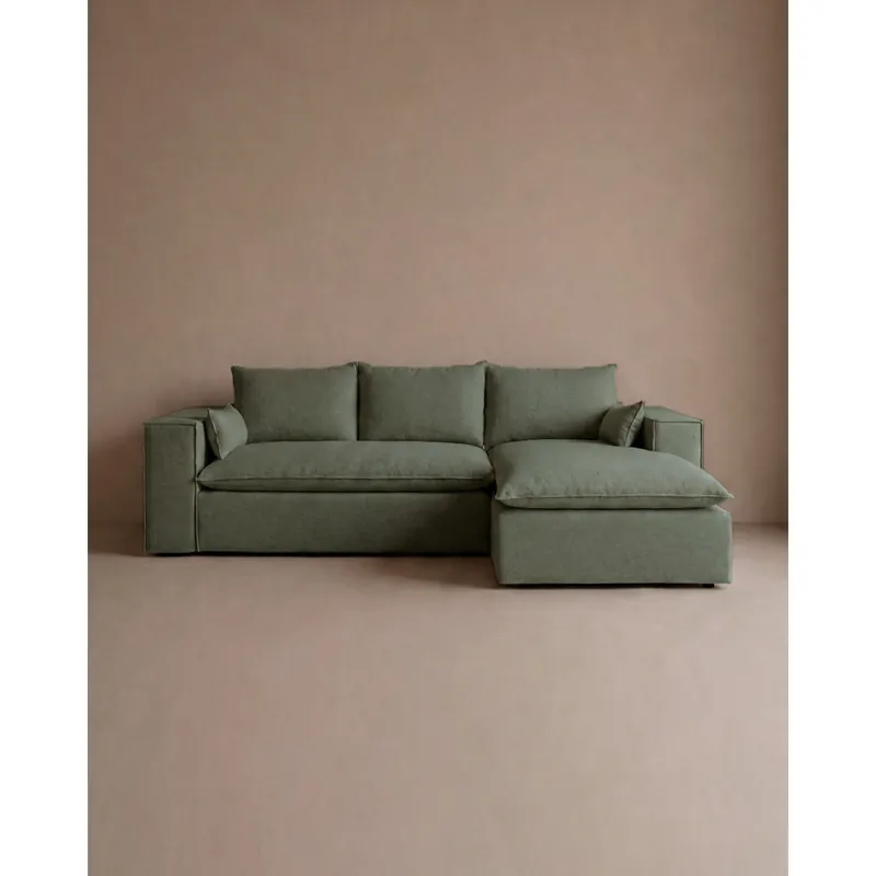 Sofá con chaise longue derecho de color verde musgo 275x170cm - Inicio