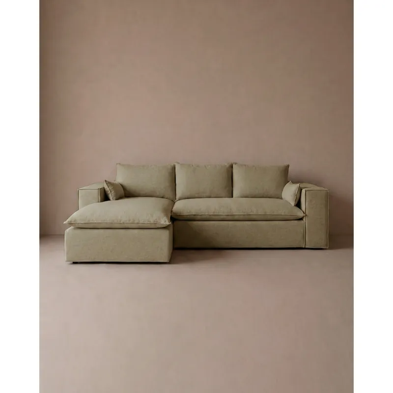 Sofá con chaise longue izquierdo de color verde azulado 275x170cm - Inicio